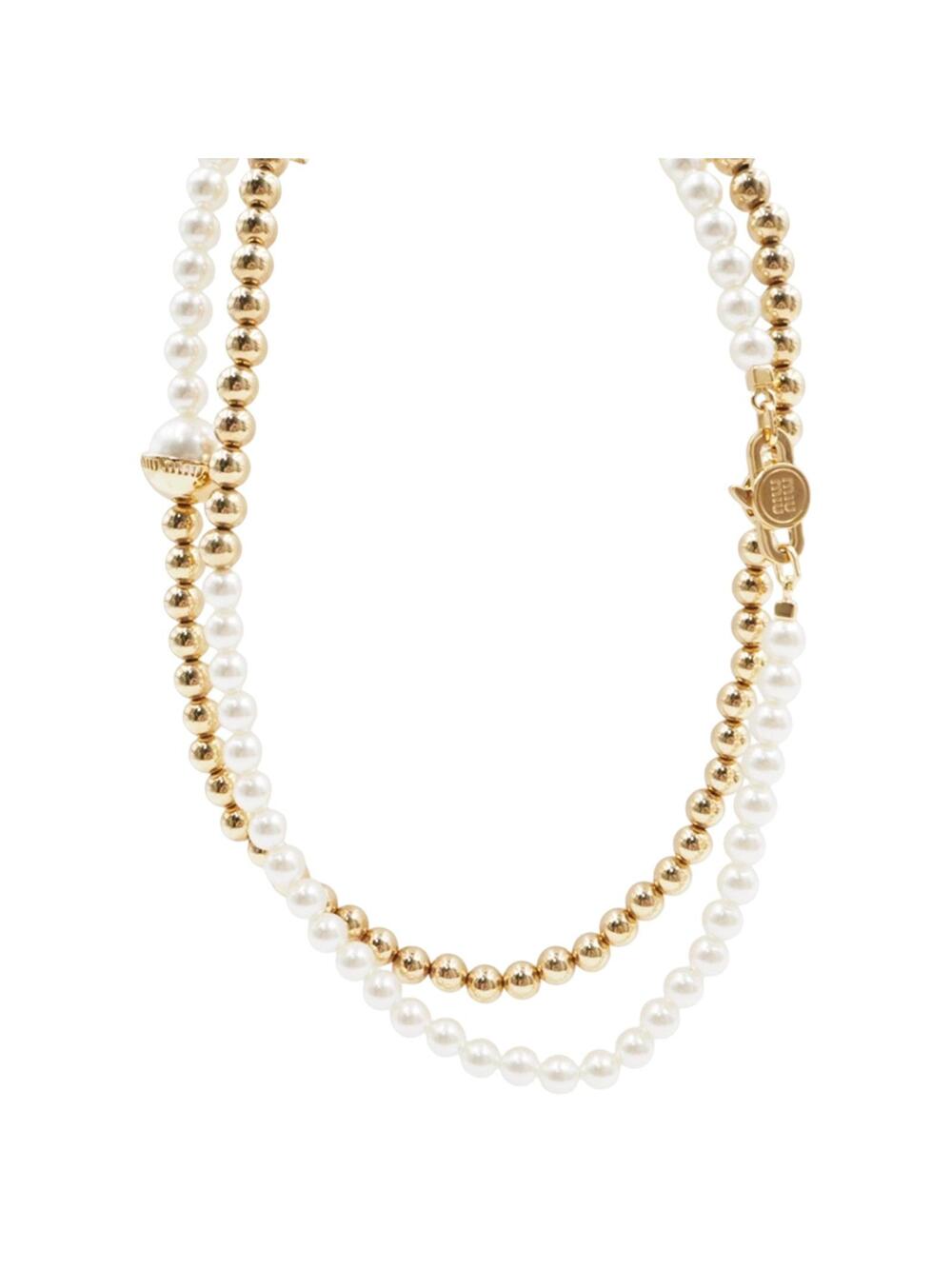 Miu Metal Pearl Necklace #358984M56B